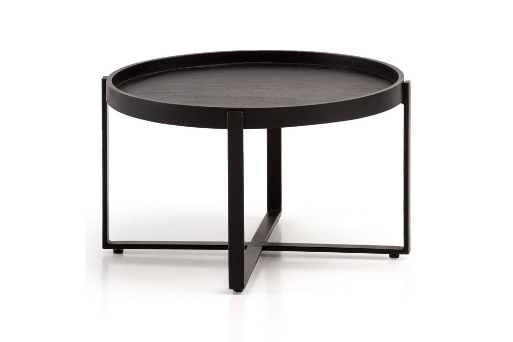 Soffbord Wohnling Massivt trä rund 60 cm med klassiskt utseende metallram modern