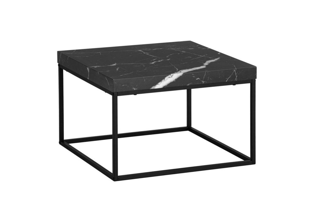 Soffbord Wohnling fyrkant 60 cm stenoptikstil, klassisk metallram, modern look Marmor Svart
