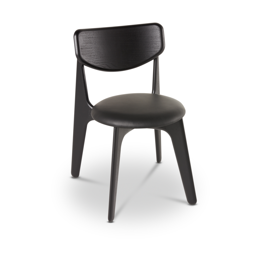 Slab matstol klädd sits, Black oak-black leather
