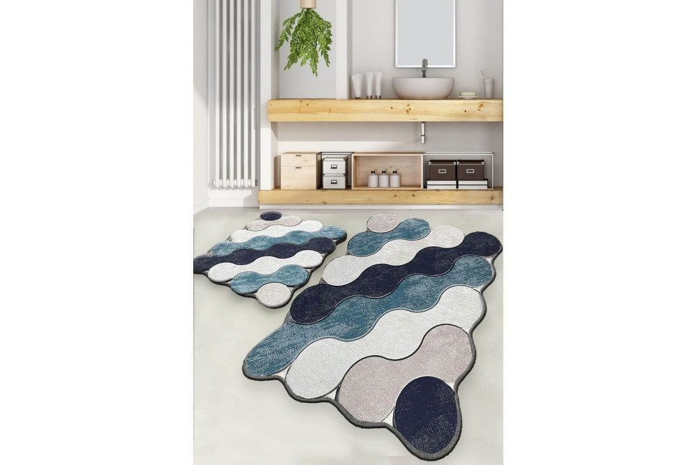 Badrumsmattset (2 delar) Sufia Blå / Mörkblå / Vit / Beige