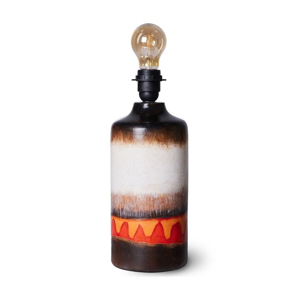 Retro glaserad lampfot i stengods, Brown, cream, red/orange