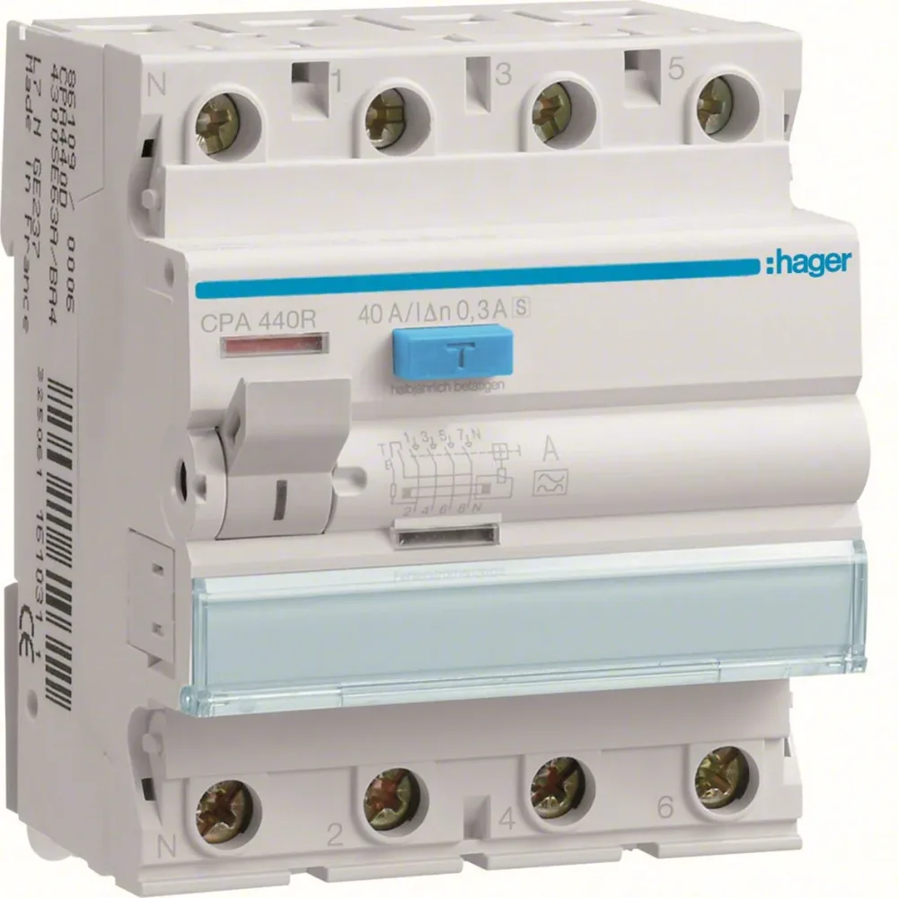 Hager CPA463R Jordfelsbrytare 4-polig, 300mA 63A