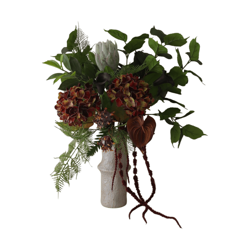 Noir Botanica konstgjord bukett, Hortensia-kalla-anthurium 112 cm, 15 st