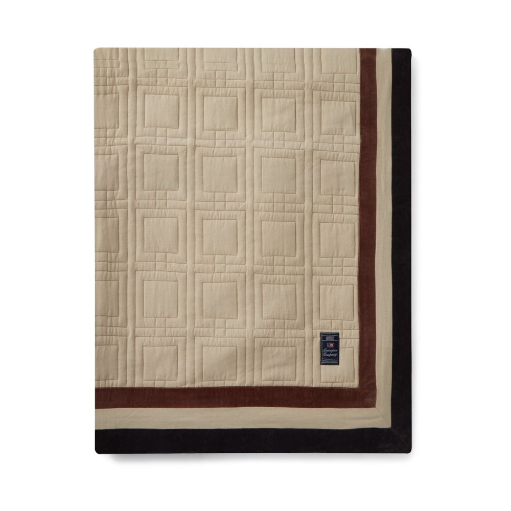 Graphic Quilted Organic Cotton överkast 160x240 cm, Light beige-brown-dark gray