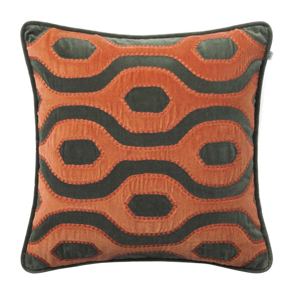 Varanasi kuddfodral 50x50 cm, Forest green-terracotta