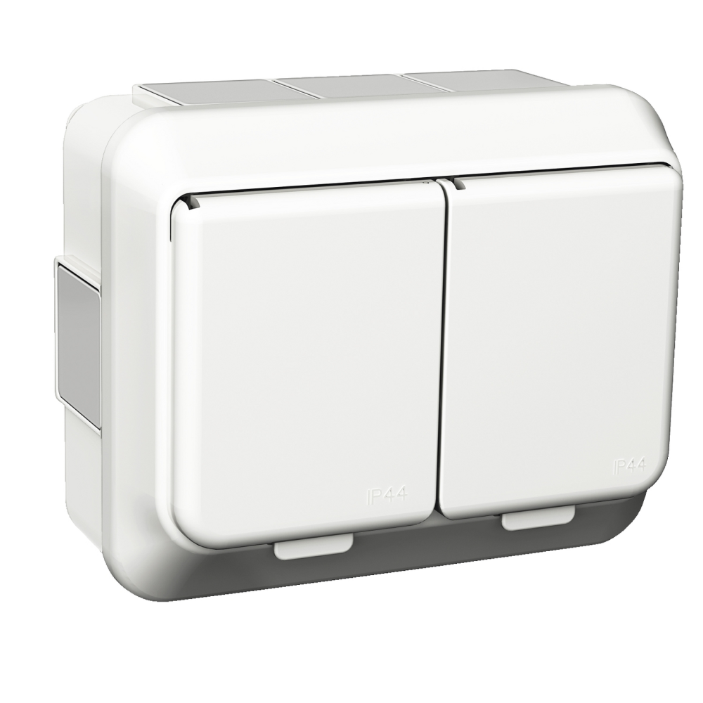 VÄGGUTTAG SCHNEIDER ELECTRIC EXXACT 2-V JORD IP44 KLAFFLOCK SNABB