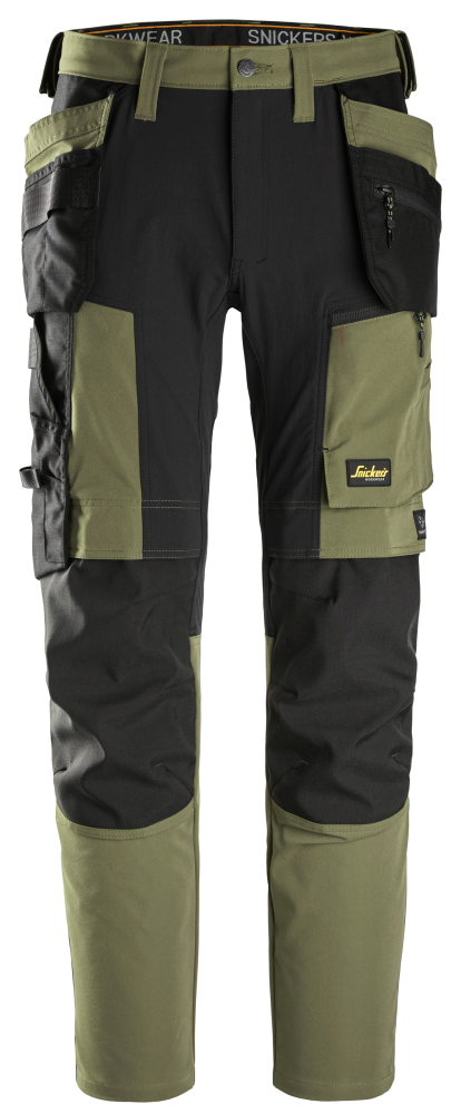 ARBETSBYXA SNICKERS WORKWEAR STRETCH AW HF, KHAKIGRÖN/SVART STL 52