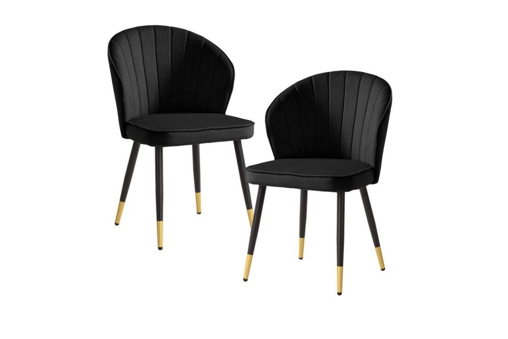 Matstol Wohnling sammet klädd med metallben, modern loftstil Svart