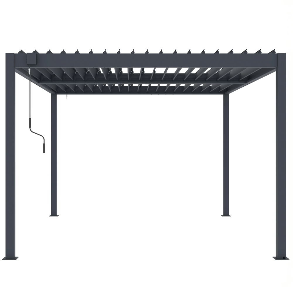 Pergola 3x3 m med lamelltak | Grå stålpergola för uteplats