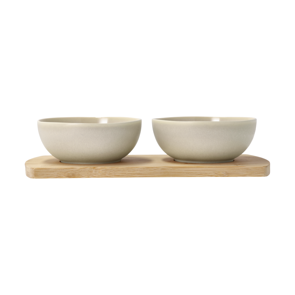 Shoku bambubricka med 2 skålar, Beige