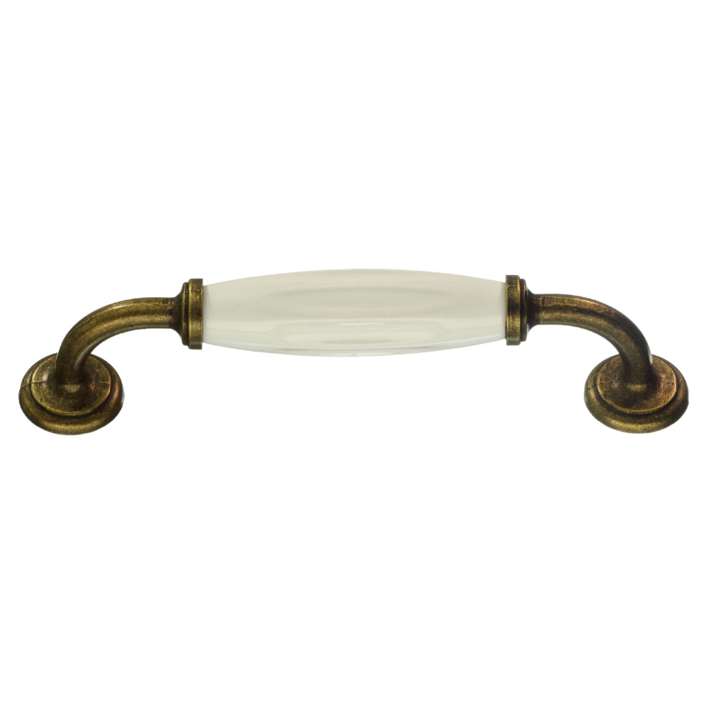 Lådhandtag 128mm Antik Mässingsfinish Och Vit 10st Beslagsboden BA6291