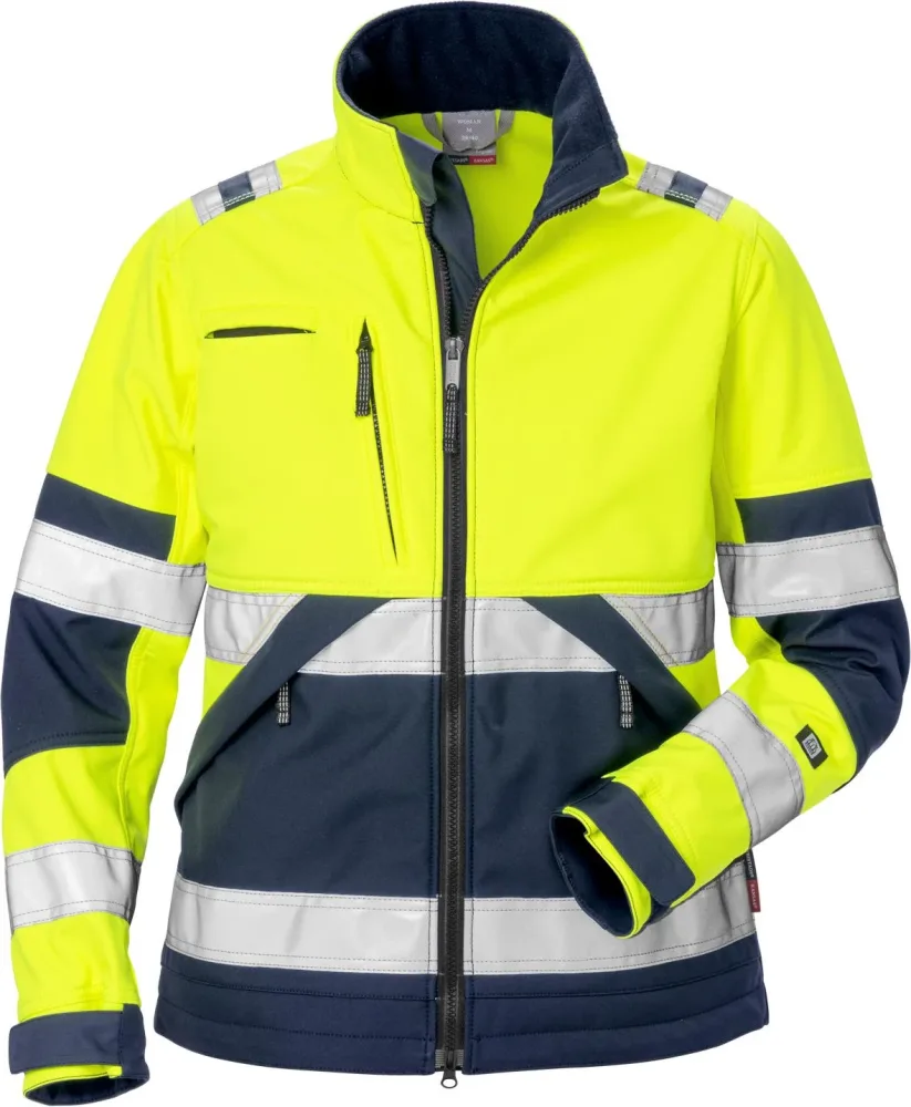 Fristads 4183 WYH Softshelljacka varselgul/marinblå S