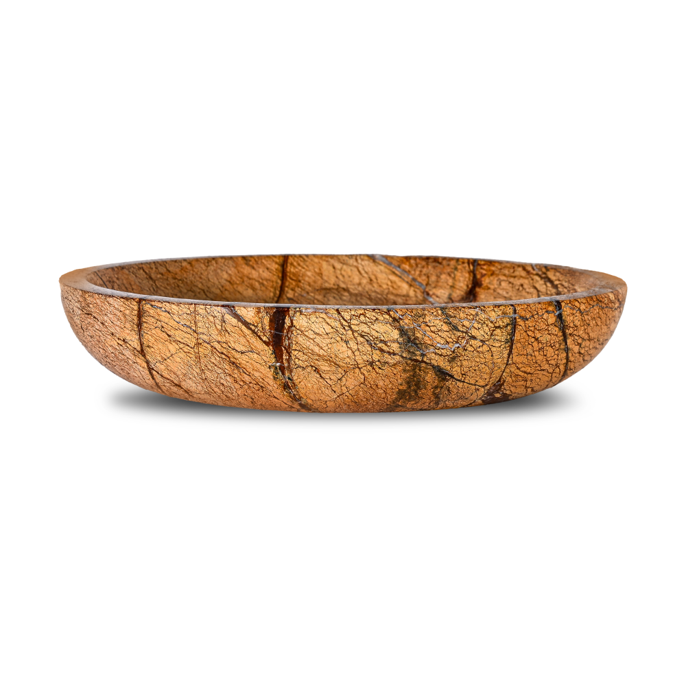 Sten skål stor Ø28 cm, Brun skogsmarmor