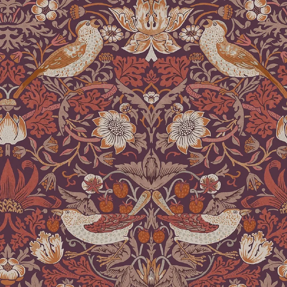 William Morris At Home Strawberry Thief Plum 124229 Lila Tapet | Stuvbutiken