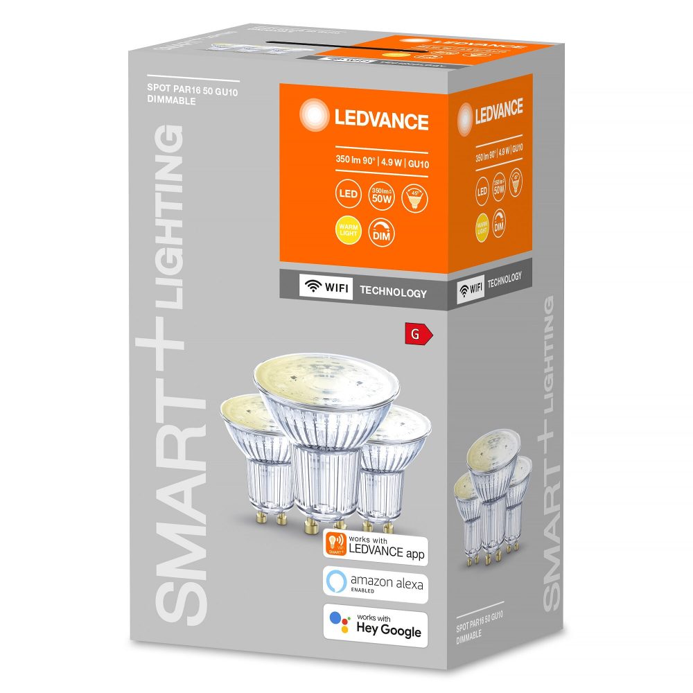 Kjøp Ledvance LED-lampe, smart Wi Fi, PAR16, Spot GU10, dimbar, 4,9 W, 3-pakning