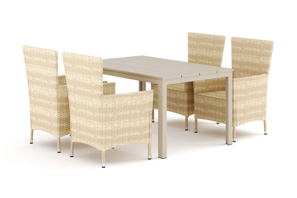Tunis utomhus matgrupp 140x90 cm med 4 Thor utefåtöljer