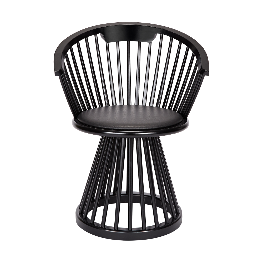Fan stol klädd sits, Black birch-black leather