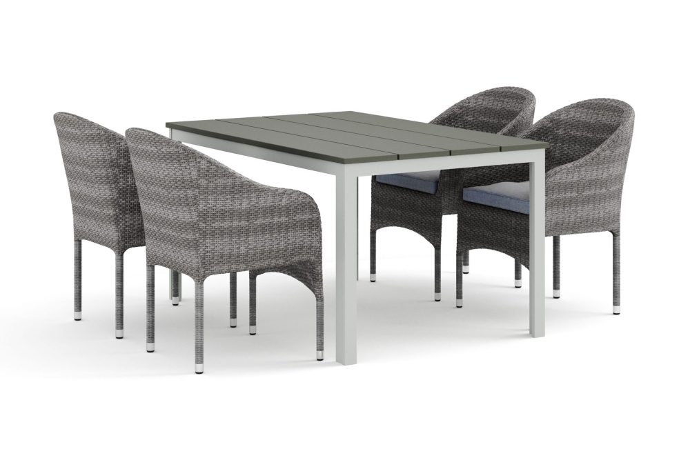 Tunis utomhus matgrupp 140x90 cm med 4 Thor fåtöljer