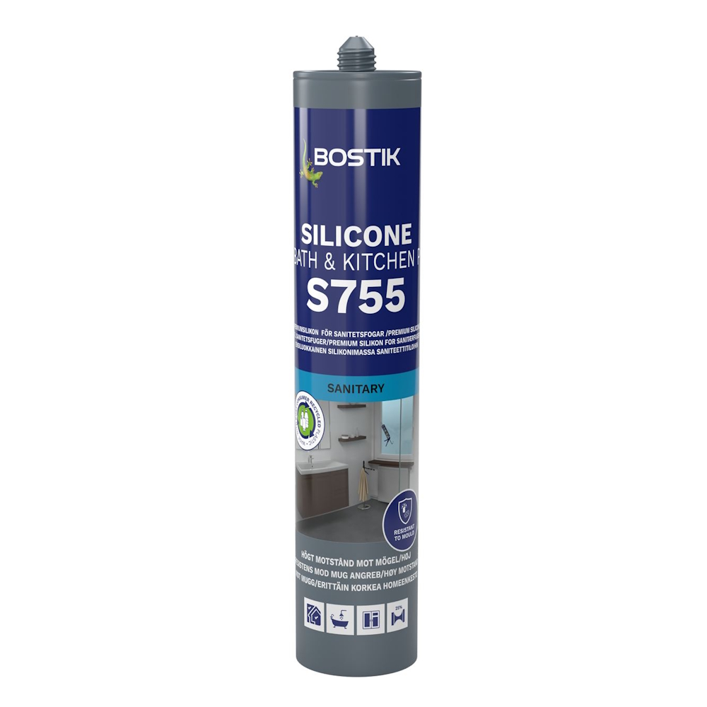 Silikonfogmassa S755 Silicone Bath Och Kitchen P 0,3 Liter Manhattan Grå Bostik