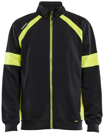 SWEATSHIRT BLÅKLÄDER MED VARSEL FULL ZIP, SVART/VARSELGUL 5XL