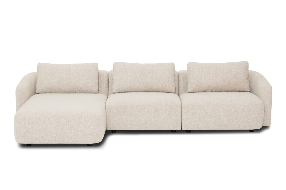 Milano 5-sits Rundad Vänstervänd L-soffa med Låg Rygg i Beige Boucle