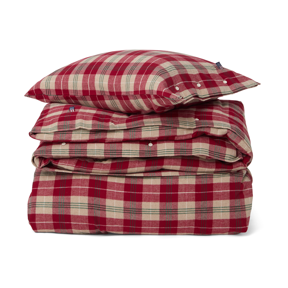 Checked cotton flannel bäddset, Röd-beige-grön-vit