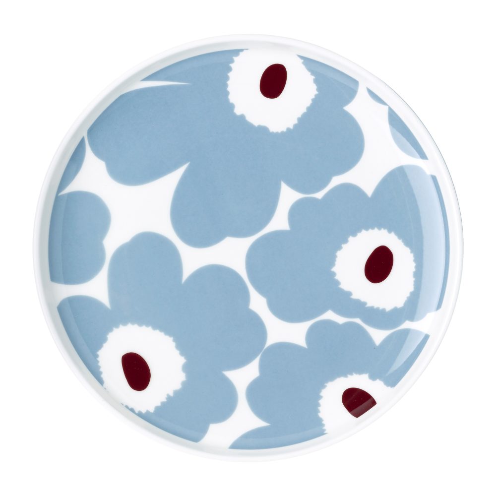 Unikko tallrik vit-blågrå-vinröd, Ø20 cm