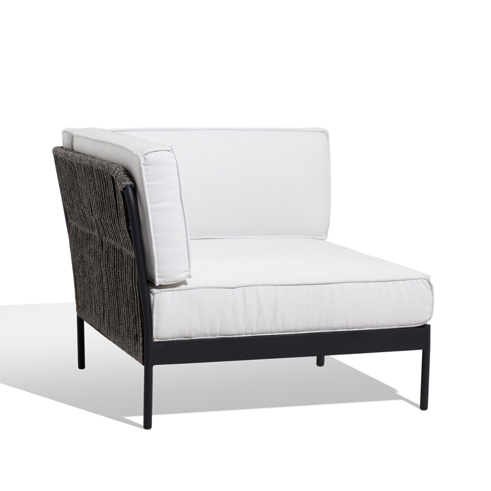 Lidö modulsoffa, Sunbrella Deave silver grey, hörndel, mörkgrå aluminiumram