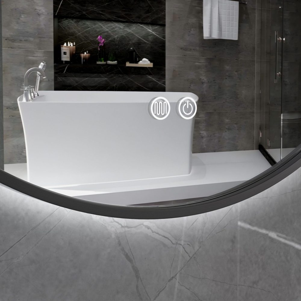 Rund badrumsspegel 80 cm | Svart ram | LED-belysning | Anti-fog & touch-styrning