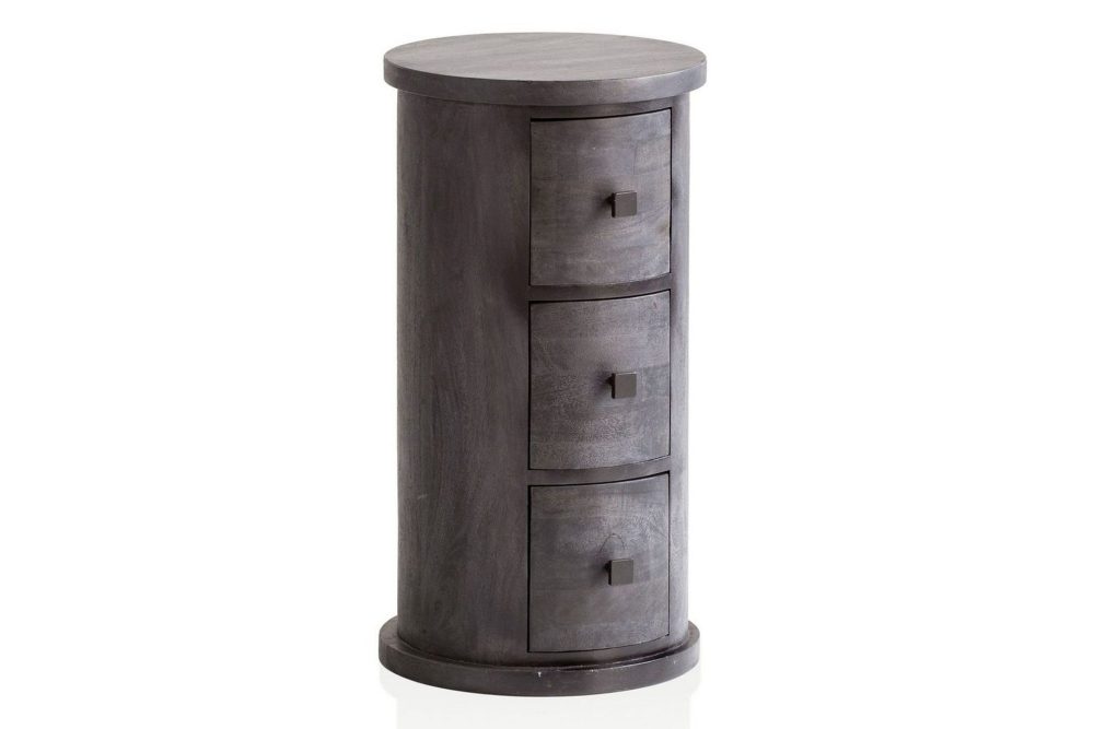 Sideboard Wohnling Runt massivt trä lantlig stil Svart, 3 lådor