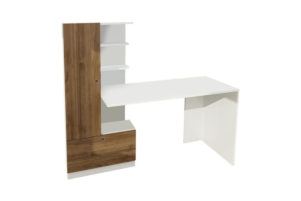 Merinoz Skrivbord 120 cm med Förvaring Hyllor + Låda + Skåp