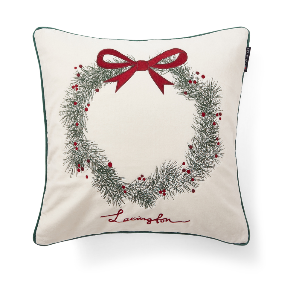 Pine wreath velvet kuddfodral 50x50 cm, Vit