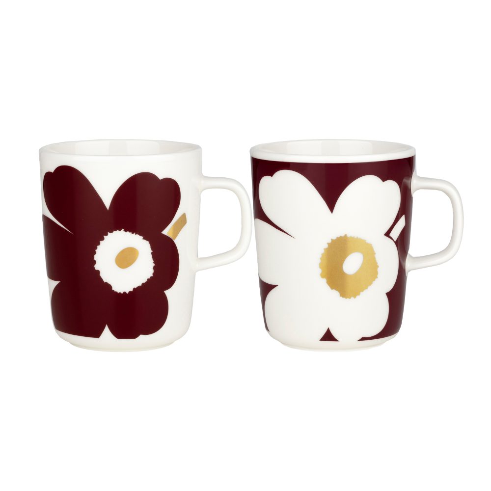 Juhla Unikko mugg 25 cl 2-pack, Vit-vinröd-guld
