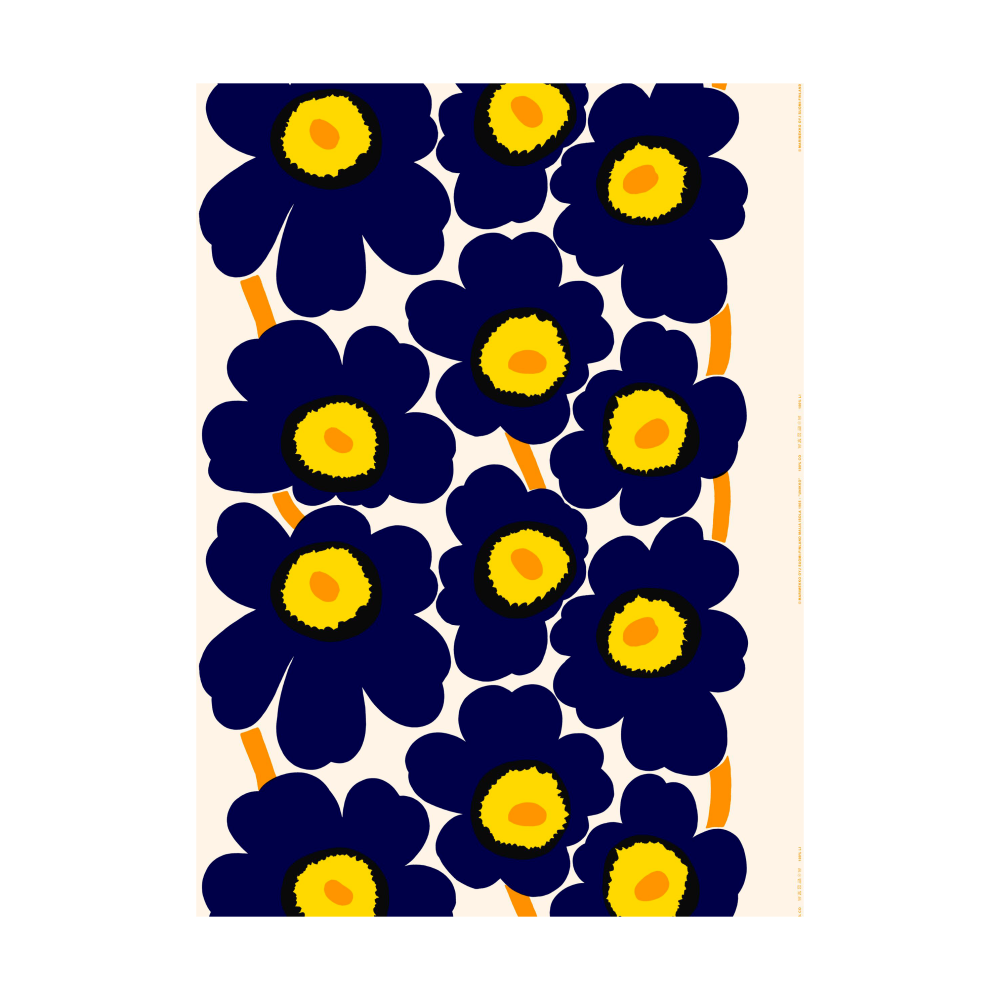 Unikko tyg heavyweight bomull, Cotton-d. blue-yellow-orange