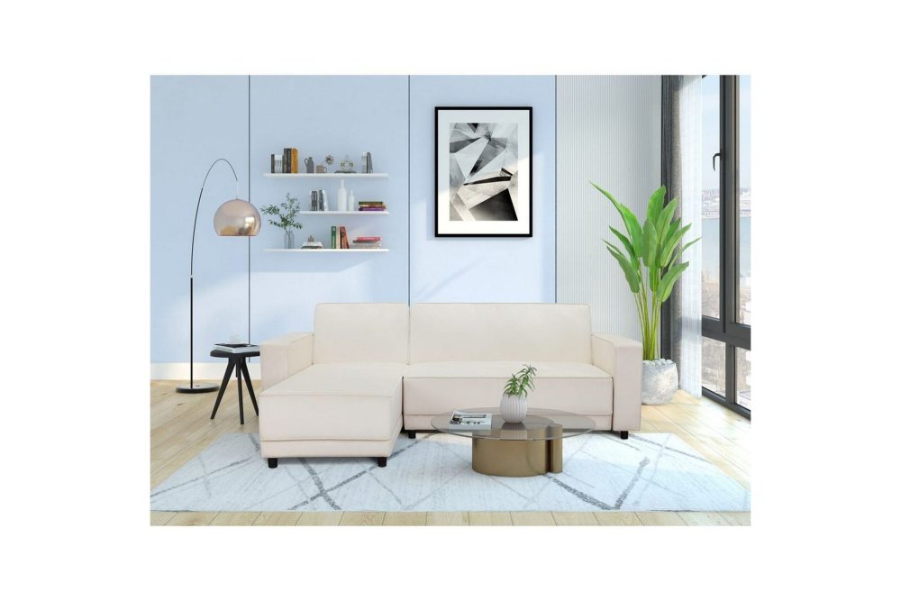 Bäddsoffa Allie Kräm, Sammet, 82x229x154 cm