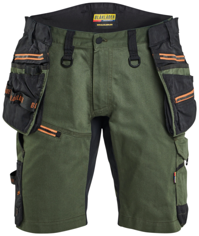 HANTVERKSSHORTS BLÅKLÄDER MED STRETCH, SKOGSGRÖN/ROST C50