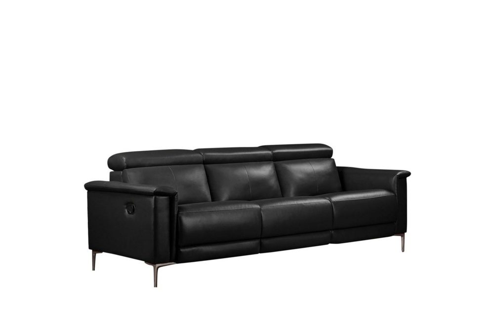 3-sitssoffa Lund Svart, Läder/PU, Manuell vilstol