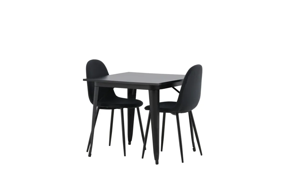 VESTERBY Matgrupp 80 cm Rektangulär Svart med 2 DAWNE Stolar