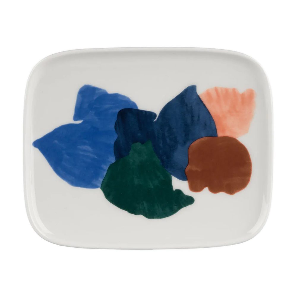 Pyykkipäivä tallrik 12x15 cm, Vit-blå-grön