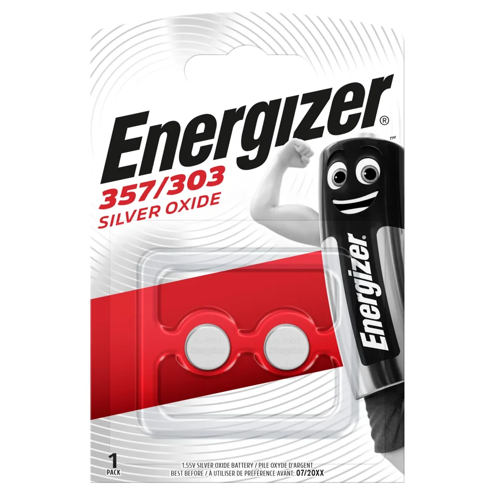 Energizer Silveroxid Knappcellsbatteri 357/303, 1,5 V, 2-pack