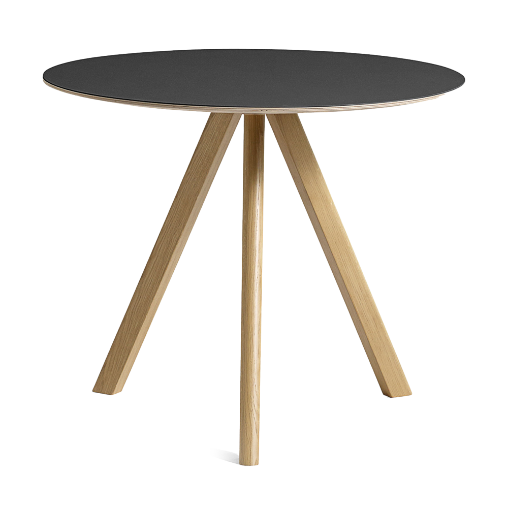 CPH20 2.0 matbord Ø90 cm, Black linoleum-lacquered oak