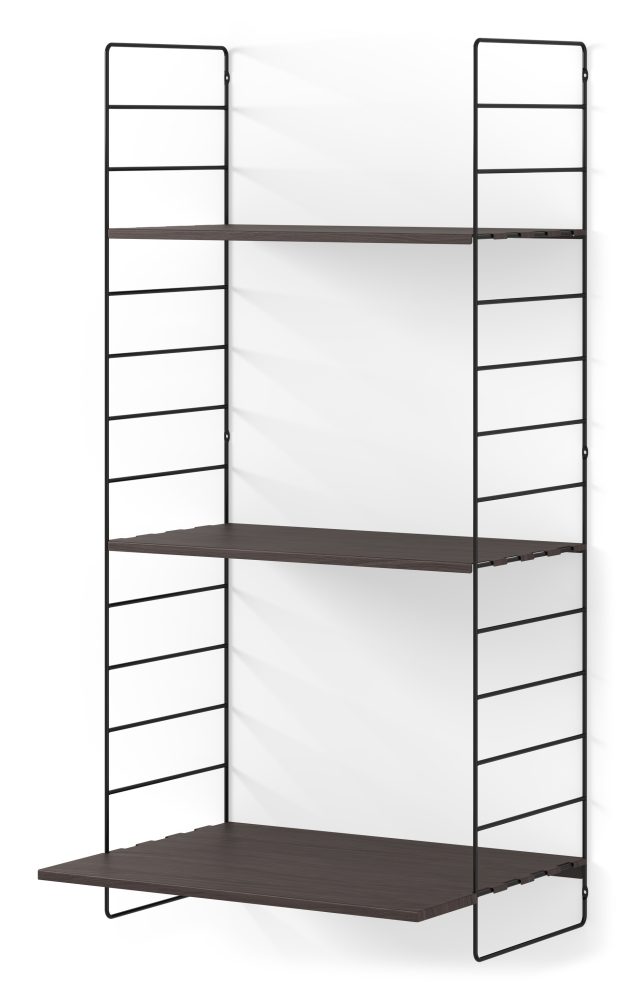 Wera Vägghylla byggbar med skrivbordsdel, 60x30-45x121 cm, 3 hyllplan