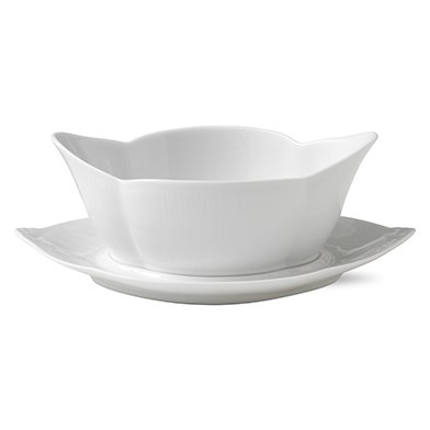 White Fluted såsskål med fat, 55 cl