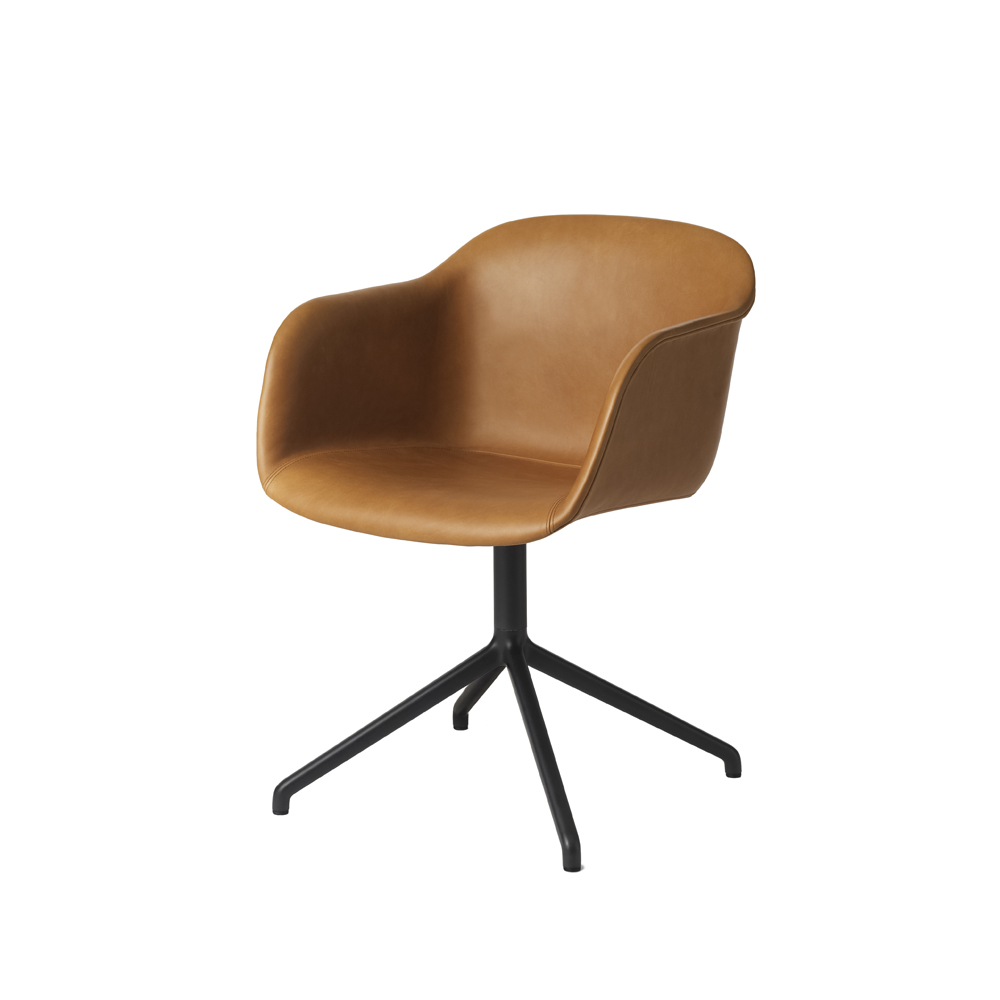 Fiber Karmstol tube base, Refine leather cognac-Black