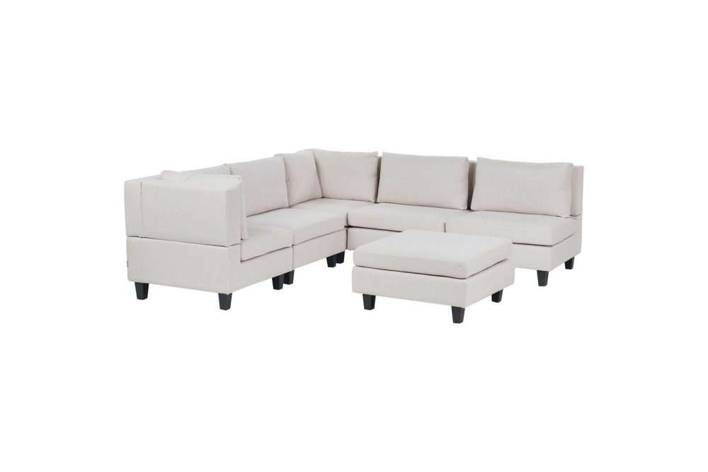 5-sits Hörnsoffa med fotpall Unstad Beige/svart, Högervänd, Polyester