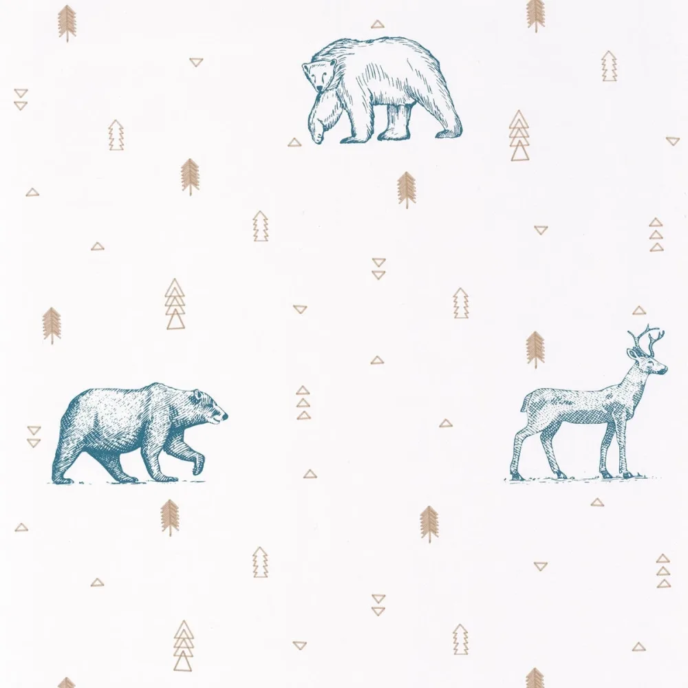 Our Planet Grizzly Bears Beige / Bleu Jean Oup101986009 Tapet | Stuvbutiken