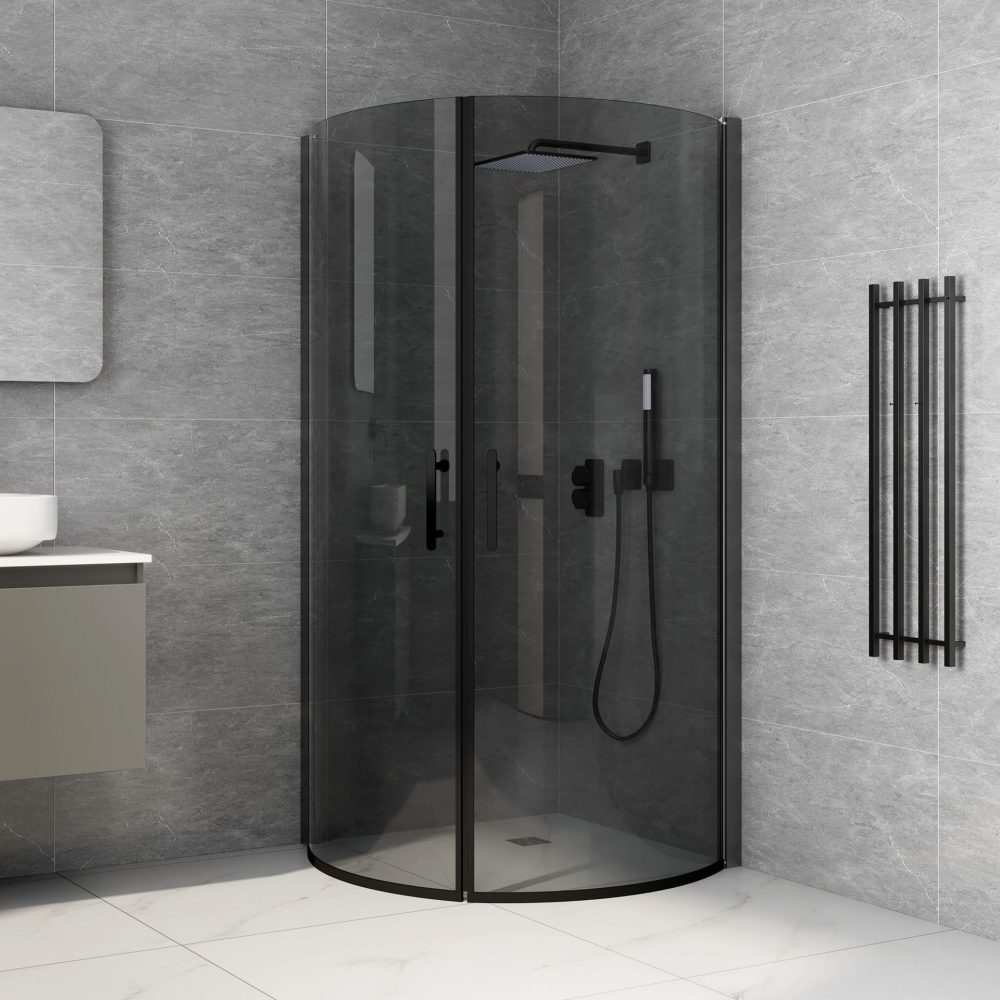 Duschhörna rundad 90x100x200 - svart glas