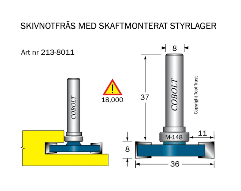 Cobolt Skivnotfräs L=8 F=11 D=36
