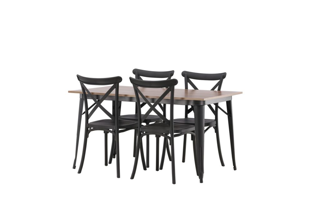 VESTERBY Matgrupp 140 cm Rektangulär Svart med 4 CROSETTA Stolar