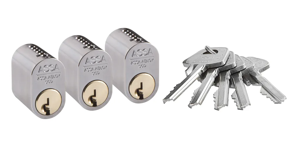 ASSA 1301 Låscylinder lika låsning, GDS, 3-pack Mattkrom